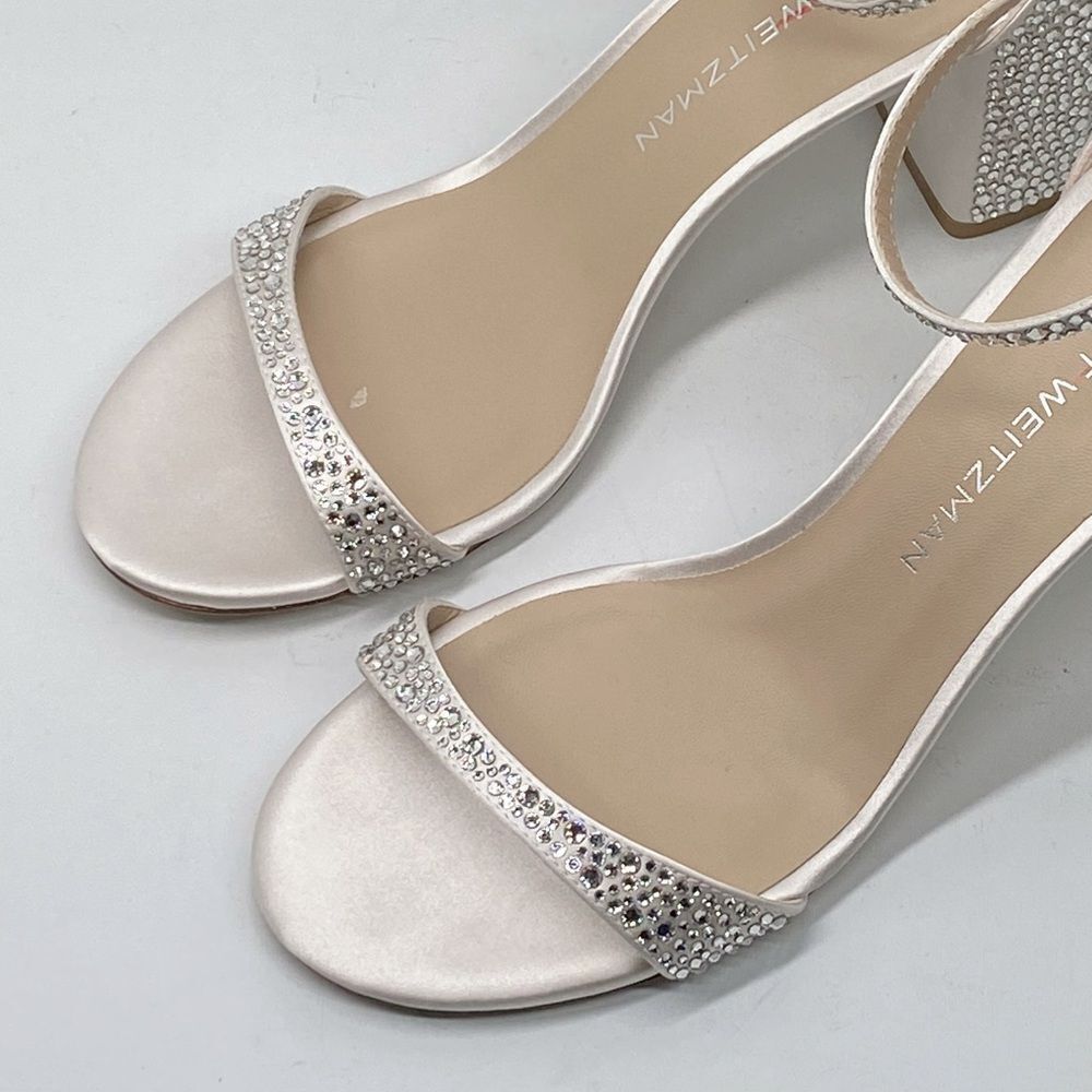 Stuart Weitzman Nudist Shine Block 75 Crystal Embellished Sandal size 8.5 - Picture 7 of 15